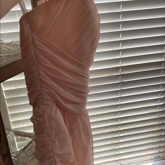 Blush Pink Maxi Asymmetrical Pleated Ruched Gown - Picture 5 of 8